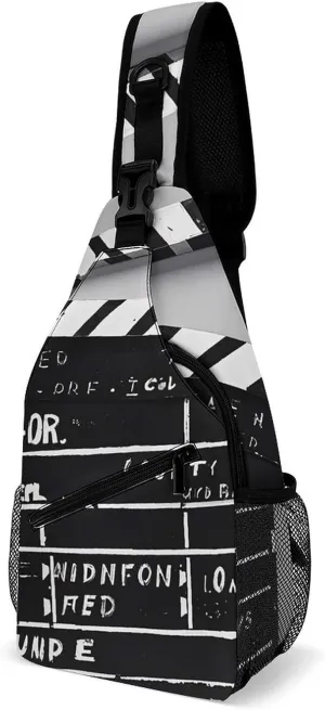 Sling Bag for Women Men Crossbody Bag Black And White Old Movie Action Scene Plates Chest Bag Sling Backpack Fanny Pack Casual Daypack for Travel