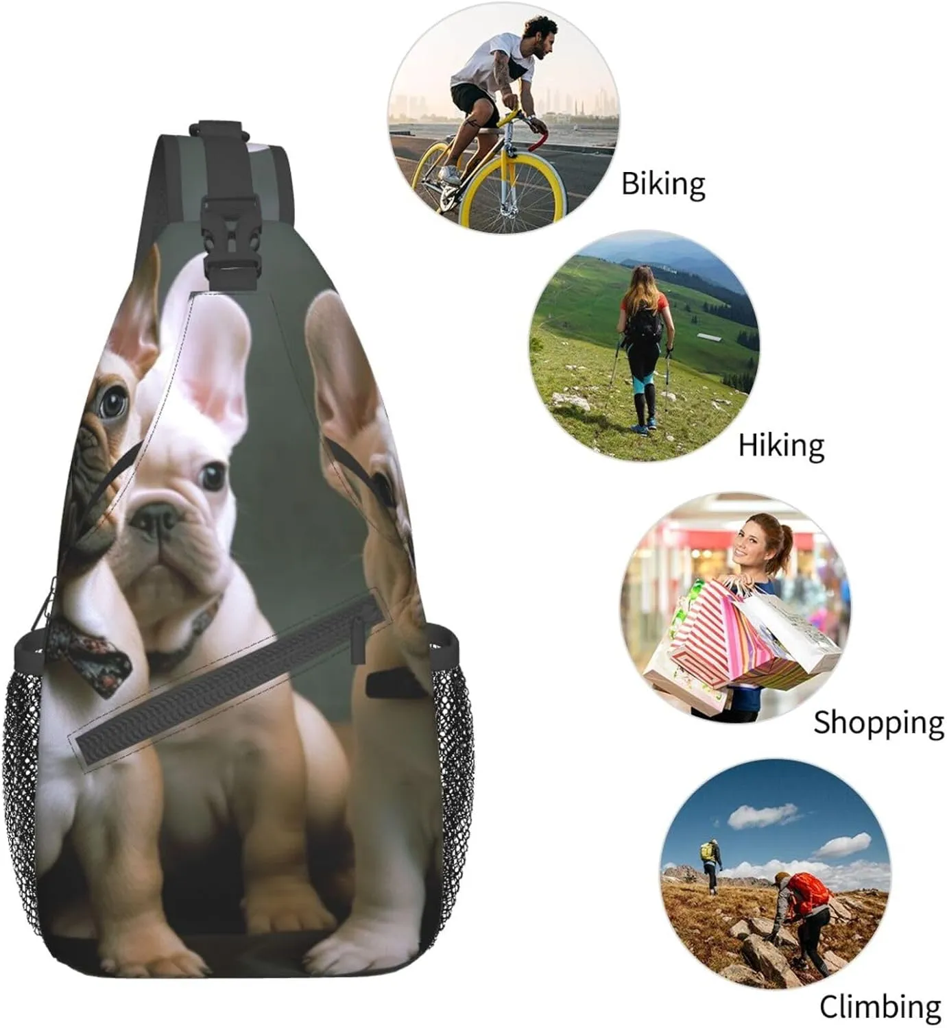 Sling Bag for Women Men Crossbody Bag Small Sling Backpack French bulldog puppies Chest Bag Hiking Daypack