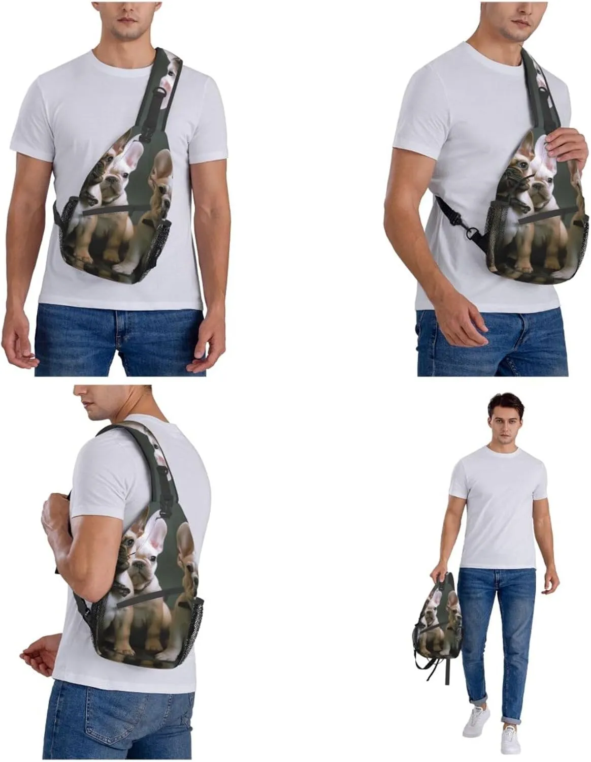 Sling Bag for Women Men Crossbody Bag Small Sling Backpack French bulldog puppies Chest Bag Hiking Daypack