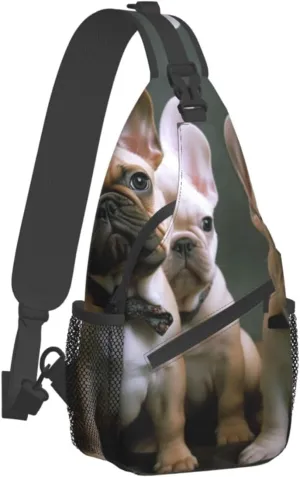 Sling Bag for Women Men Crossbody Bag Small Sling Backpack French bulldog puppies Chest Bag Hiking Daypack