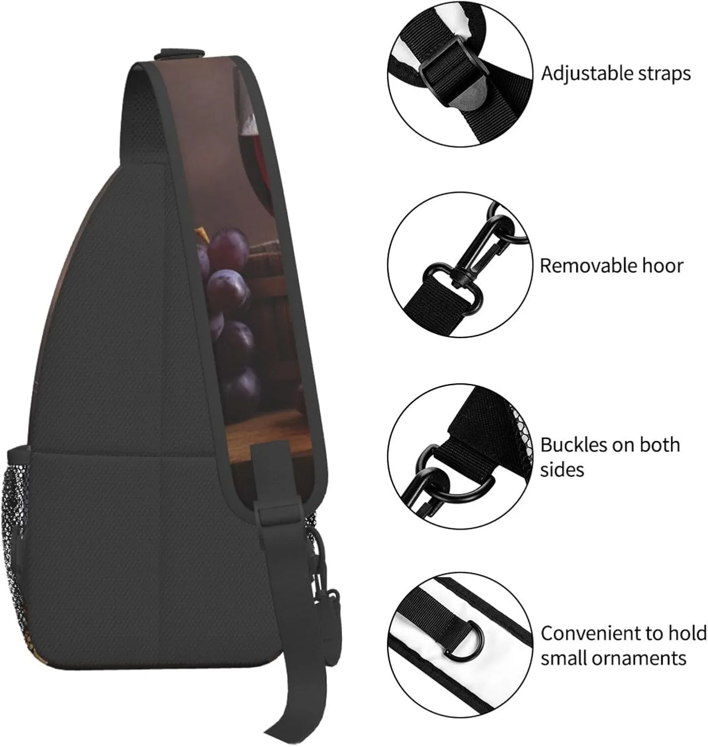 Sling Bag for Women Men Crossbody Bag Small Sling Backpack Grape Wine Chest Bag Hiking Daypack