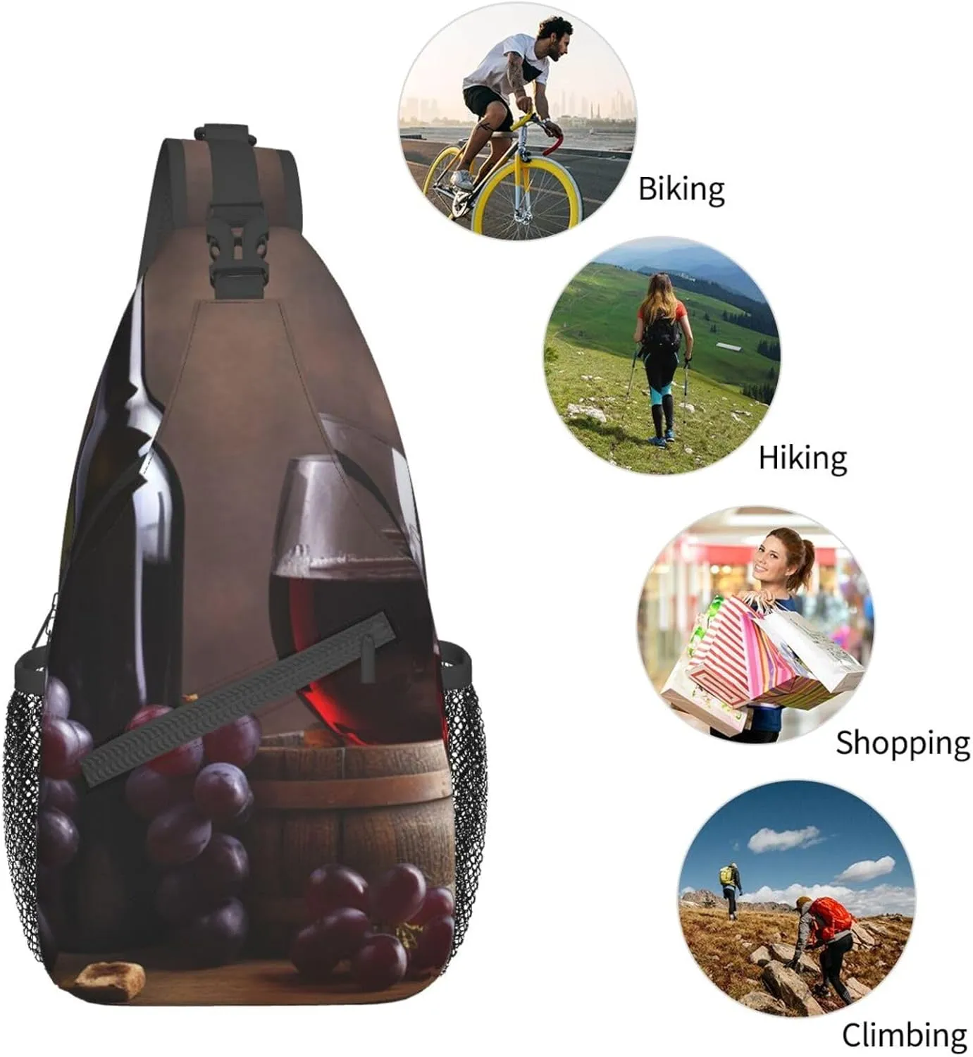 Sling Bag for Women Men Crossbody Bag Small Sling Backpack Grape Wine Chest Bag Hiking Daypack