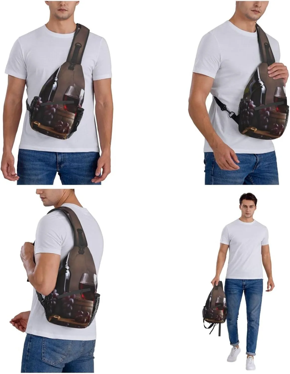 Sling Bag for Women Men Crossbody Bag Small Sling Backpack Grape Wine Chest Bag Hiking Daypack