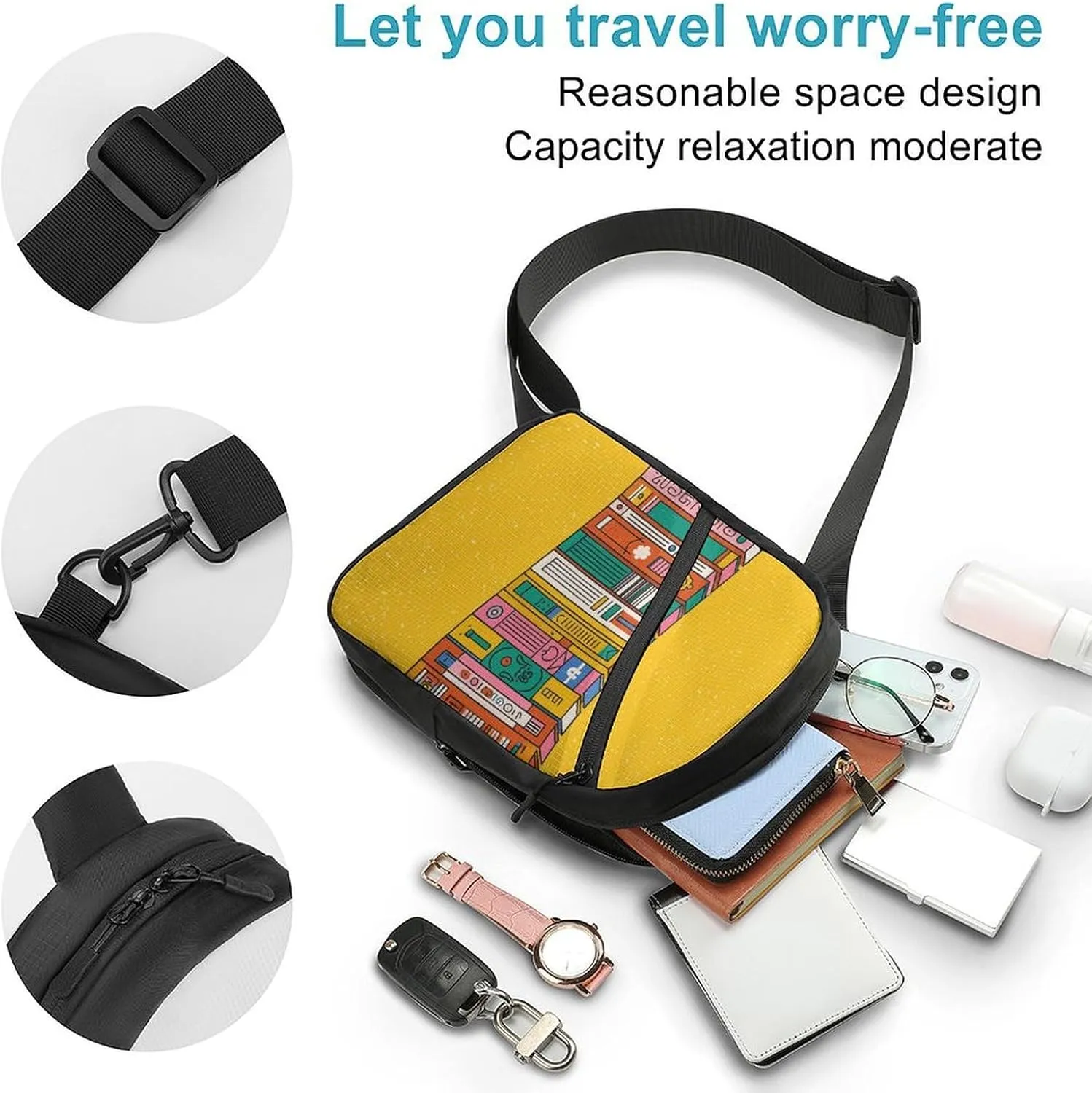 Sling Bag for Women Men Daypack Bookshelf Books Chest Bag Crossbody Backpack for Hiking Travel