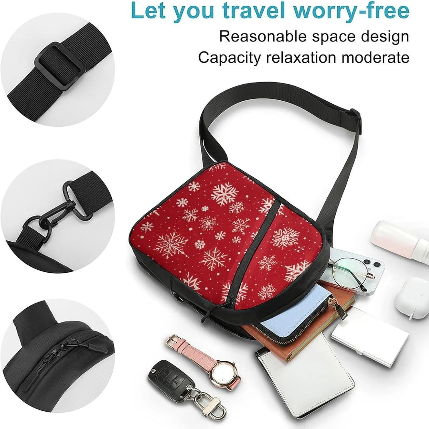 Sling Bag for Women Men Daypack Christmas Snowflake Star Chest Bag Crossbody Backpack for Hiking Travel