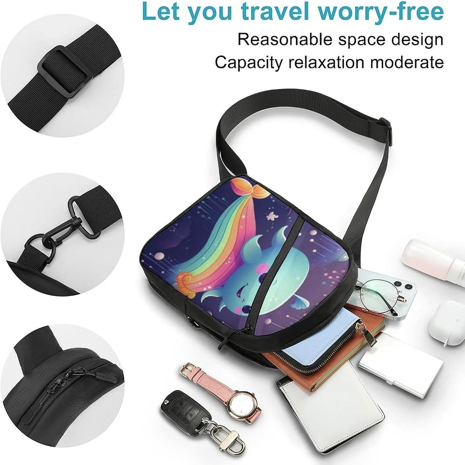 Sling Bag for Women Men Daypack Cute Sea Animal Rainbow Chest Bag Crossbody Backpack for Hiking Travel