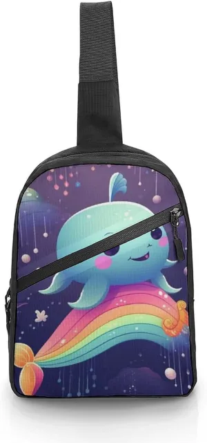 Sling Bag for Women Men Daypack Cute Sea Animal Rainbow Chest Bag Crossbody Backpack for Hiking Travel