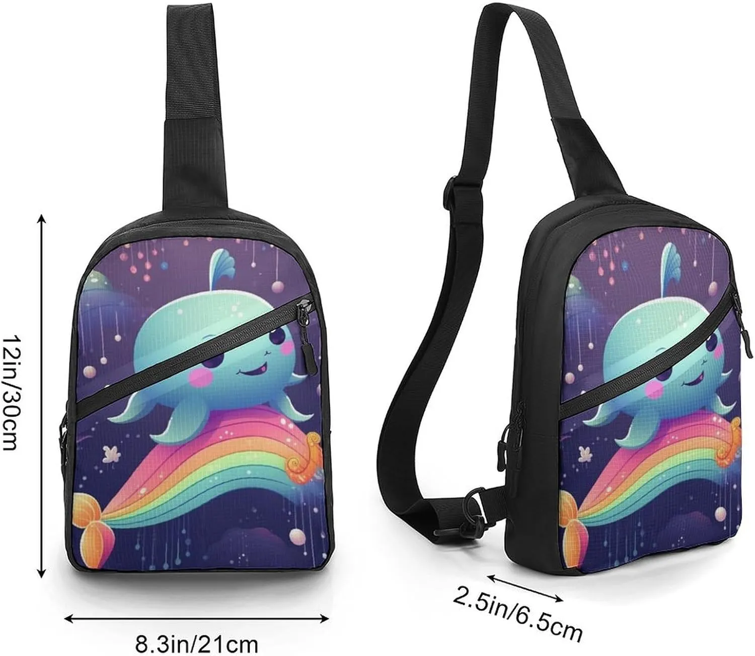 Sling Bag for Women Men Daypack Cute Sea Animal Rainbow Chest Bag Crossbody Backpack for Hiking Travel