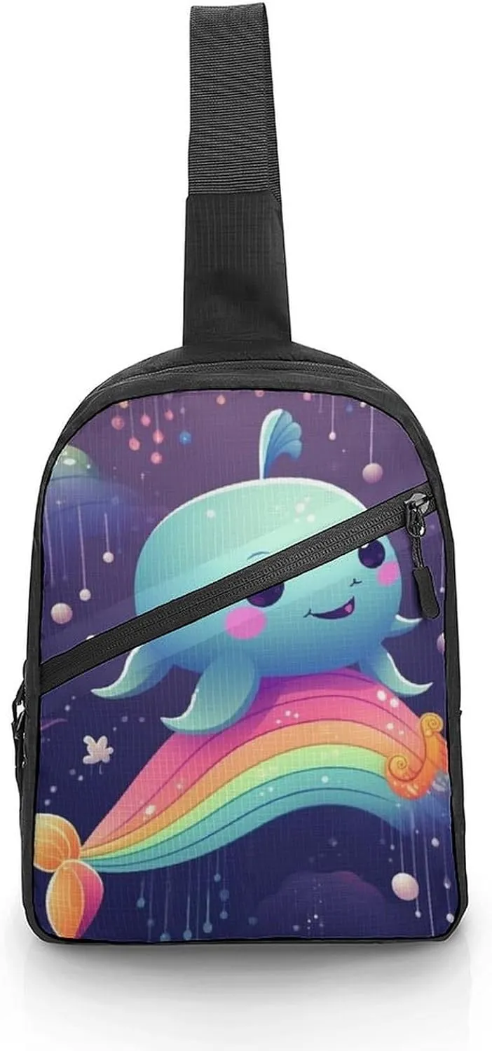 Sling Bag for Women Men Daypack Cute Sea Animal Rainbow Chest Bag Crossbody Backpack for Hiking Travel