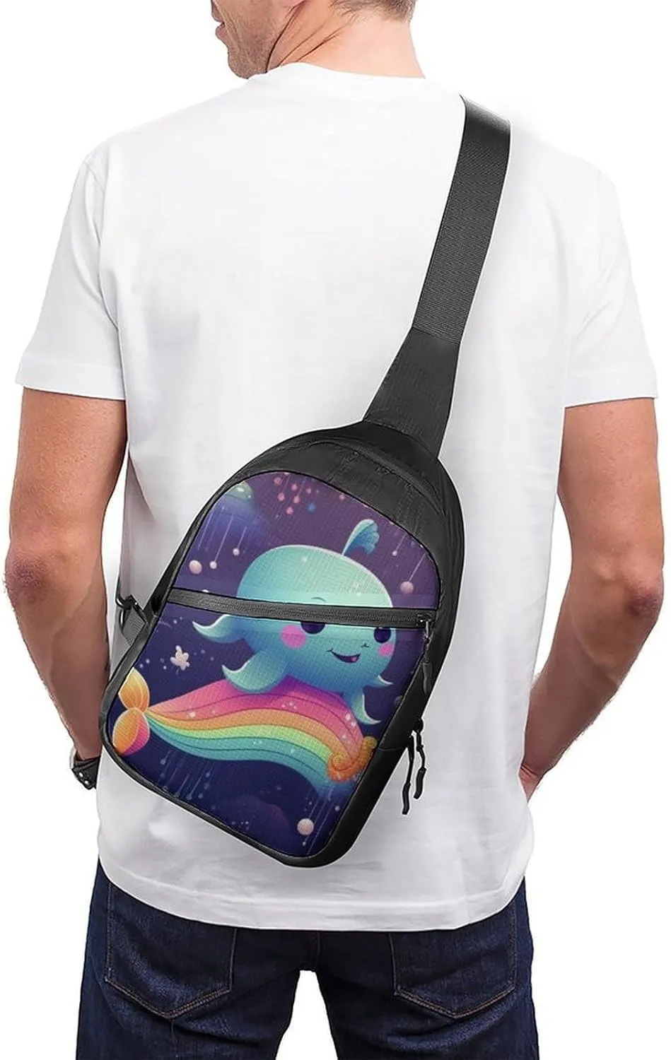 Sling Bag for Women Men Daypack Cute Sea Animal Rainbow Chest Bag Crossbody Backpack for Hiking Travel