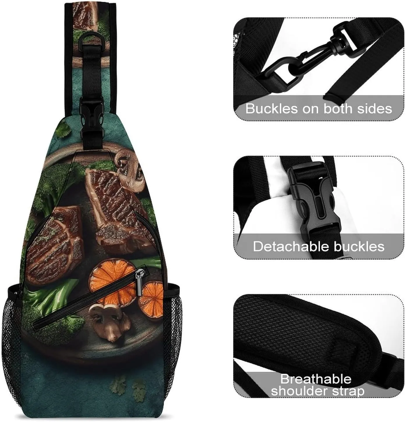 Sling Bag for Women Men Daypack Delicious Grilled Meat Chest Bag Crossbody Backpack for Hiking Travel