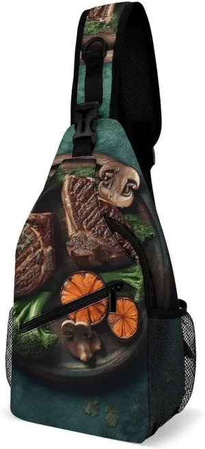Sling Bag for Women Men Daypack Delicious Grilled Meat Chest Bag Crossbody Backpack for Hiking Travel