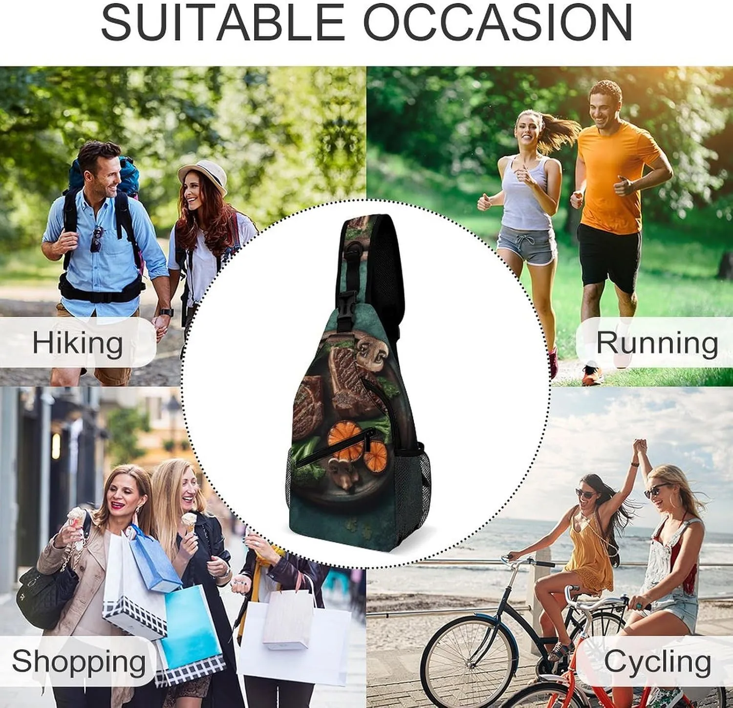 Sling Bag for Women Men Daypack Delicious Grilled Meat Chest Bag Crossbody Backpack for Hiking Travel