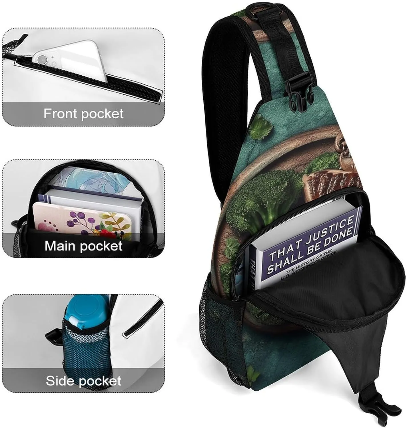 Sling Bag for Women Men Daypack Delicious Grilled Meat Chest Bag Crossbody Backpack for Hiking Travel