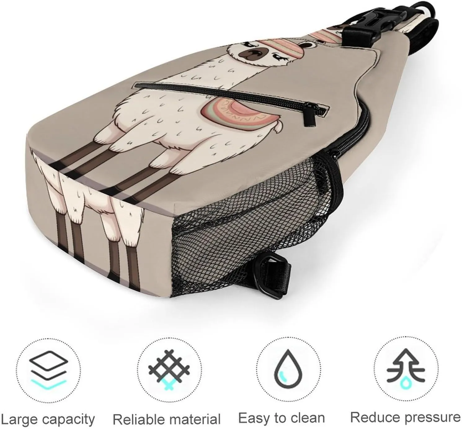 Sling Bag for Women Men Daypack No Drama Llama Chest Bag Crossbody Backpack for Hiking Travel, 38x20cm