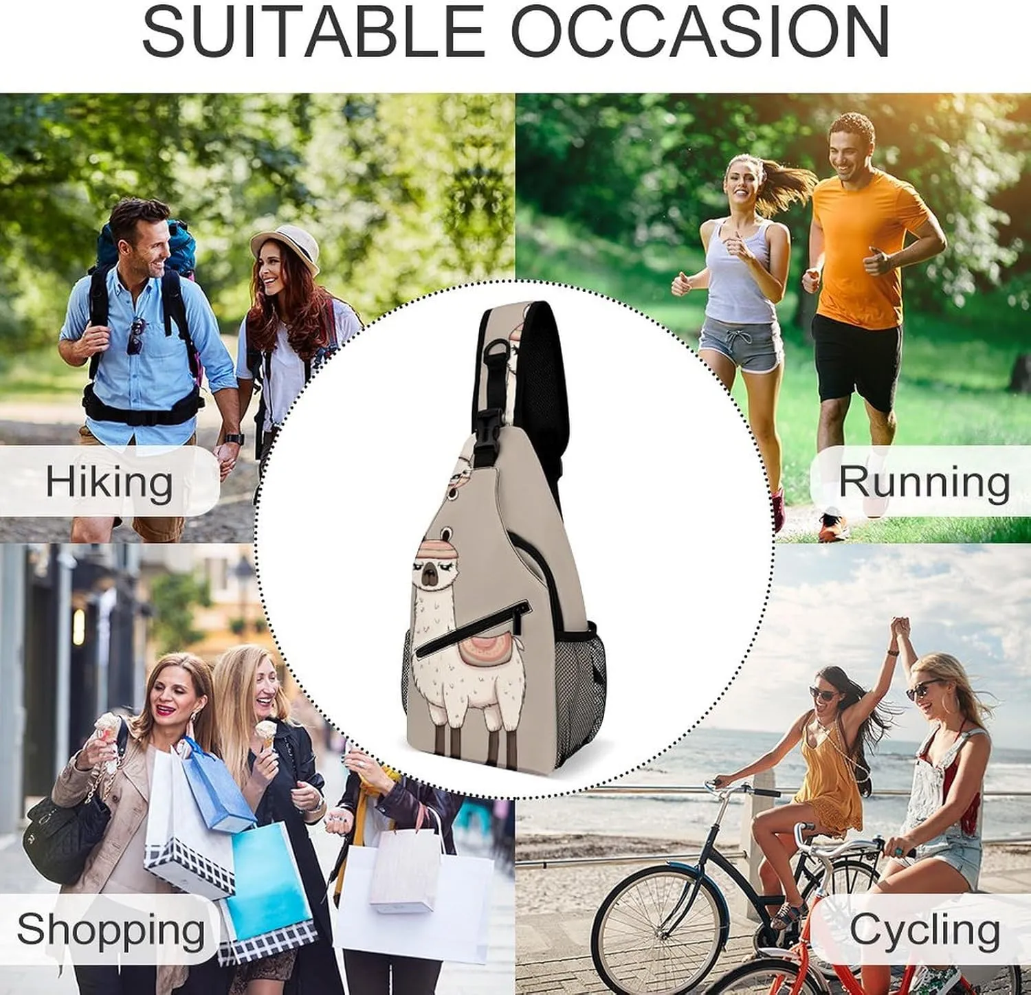 Sling Bag for Women Men Daypack No Drama Llama Chest Bag Crossbody Backpack for Hiking Travel, 38x20cm