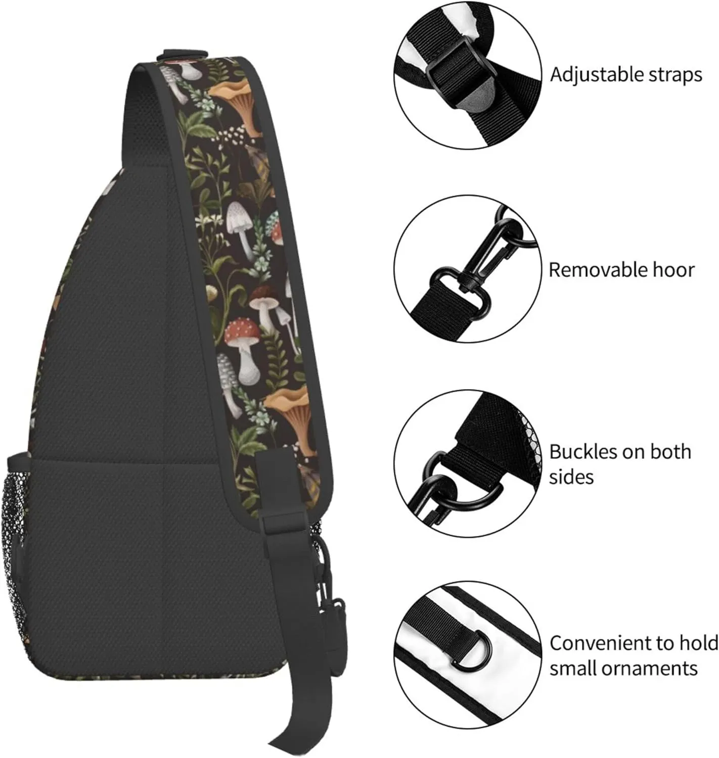 Sling Bag For Women Men Mushroom Crossbody Backpack Sling Backpack For Travel Hiking Daypack Chest Bag