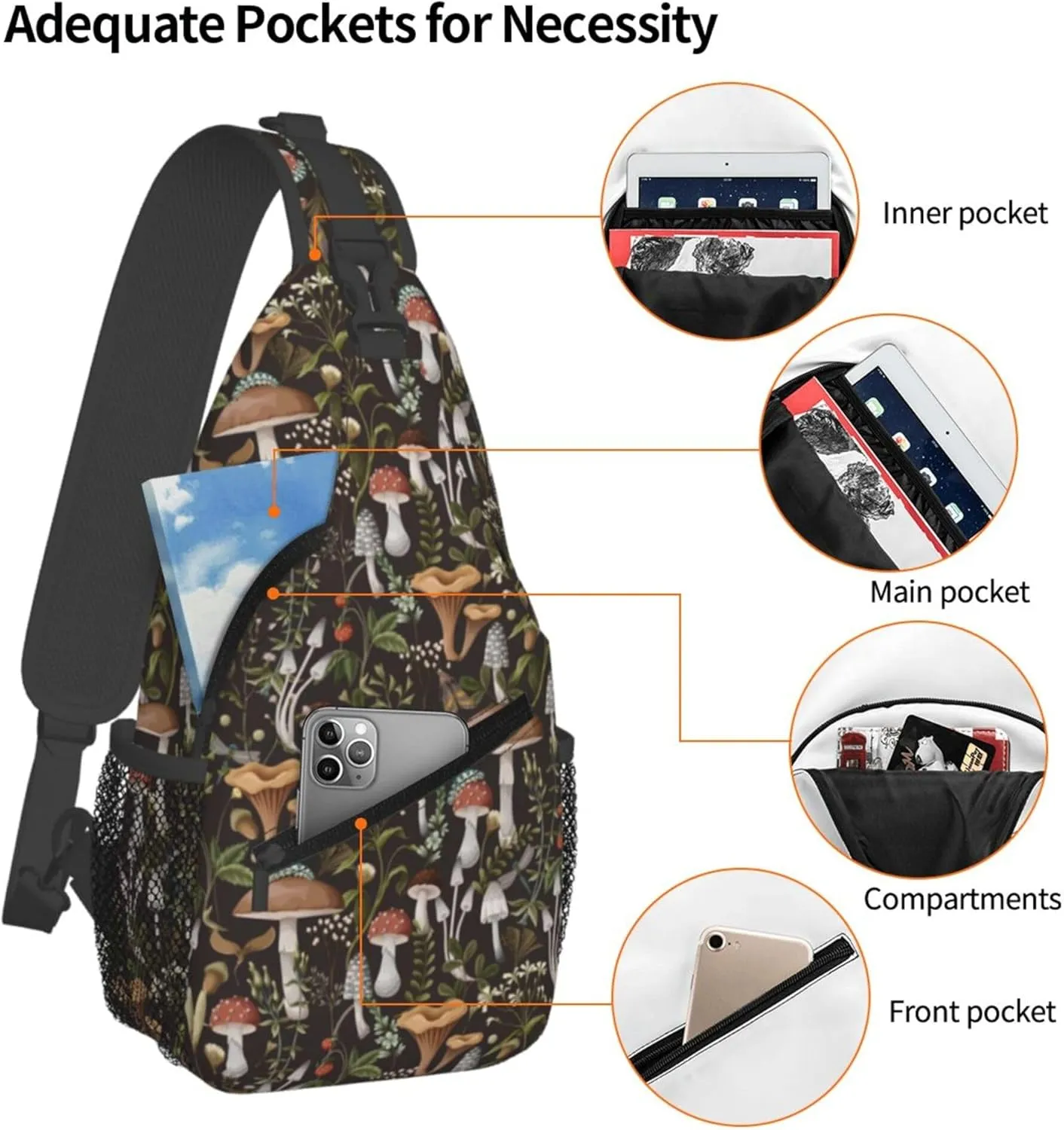 Sling Bag For Women Men Mushroom Crossbody Backpack Sling Backpack For Travel Hiking Daypack Chest Bag