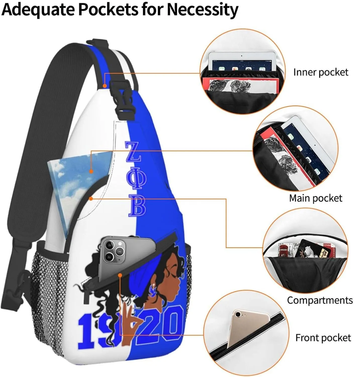 Sling Bag for Women Sorority Gifts Lightweight Crossbody Daypack with Adjustable Chest Bag for Sports Travel, Hiking