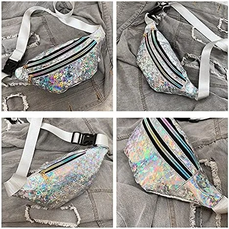 Sling Bag Sling Backpack Crossbody Bag Chest Bag Shoulder Bag Women Laser Sequins PU Fashion Multipurpose Lightweight Daypack