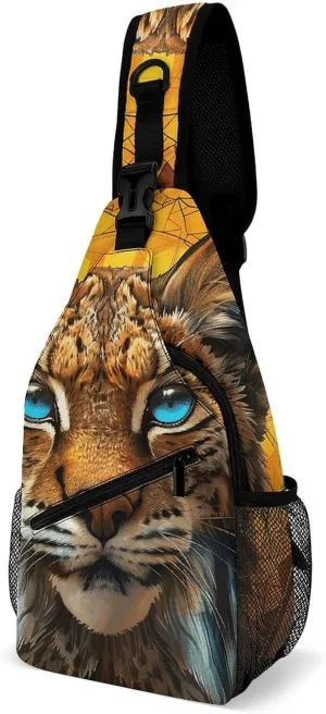 Sling Bags Blue Eyed Bobcat Crossbody Bag for Women Men Cross Body Bag for Travel Hiking Shopping