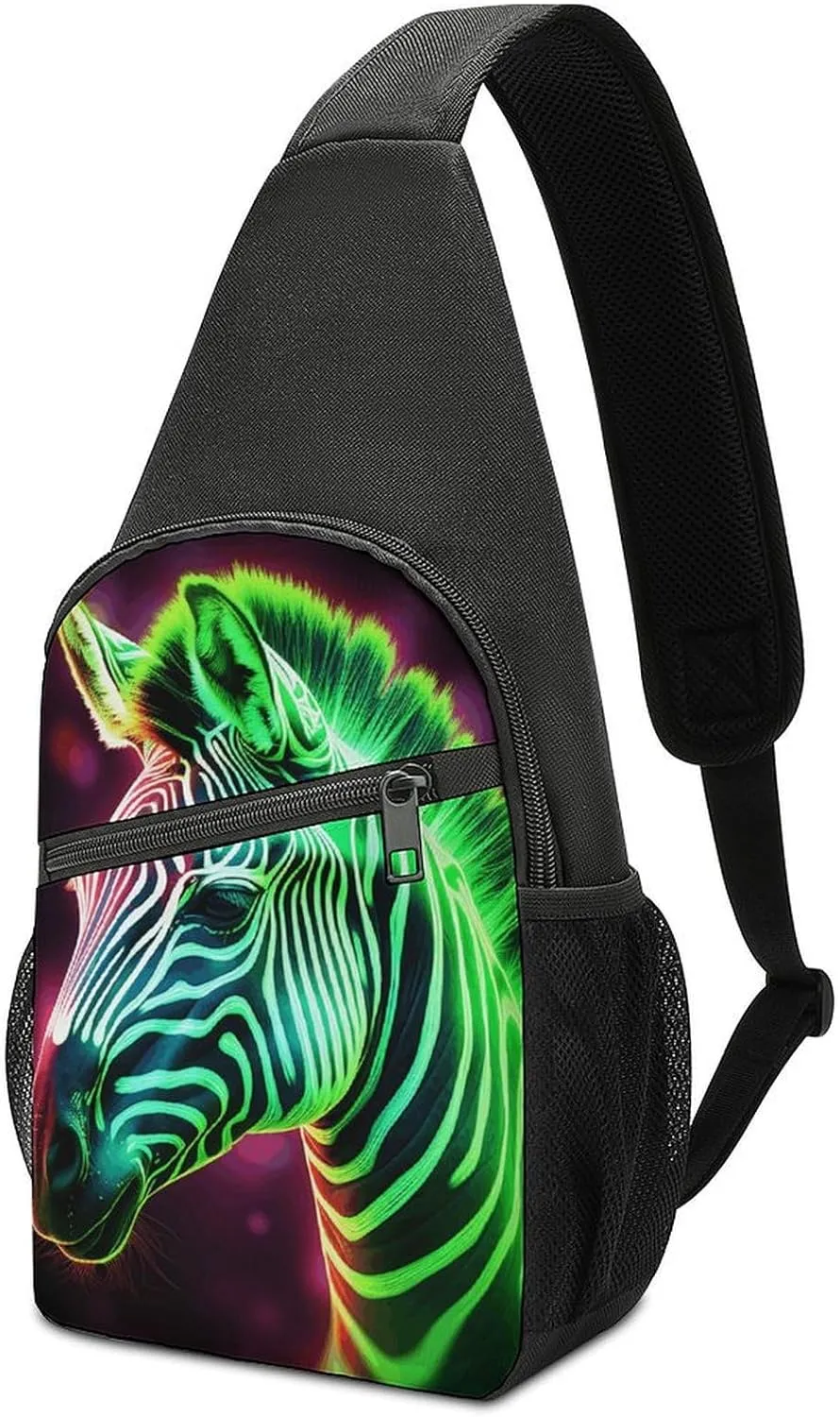 Sling Bags Glowing Zebra Crossbody Bag for Women Men Cross Body Bag for Travel Hiking Shopping