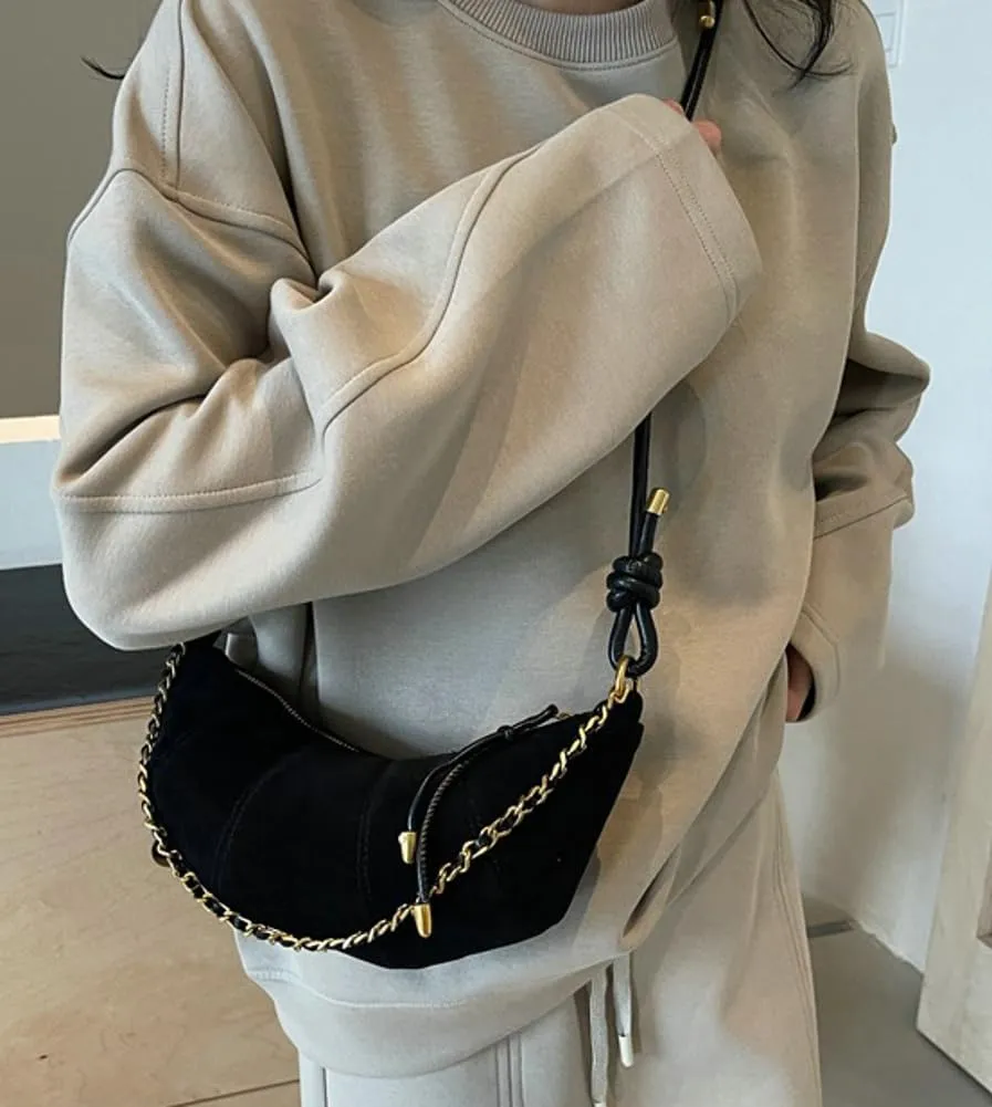 Slouchy Suede Shoulder Bags For Women - Retro Horn Crossbody Crescent Dumpling Satchels Purses Fall Handbag Travel
