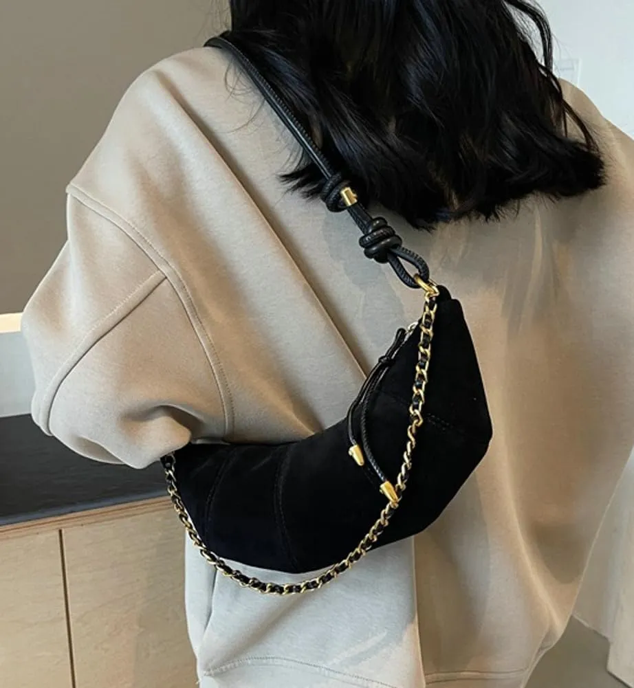 Slouchy Suede Shoulder Bags For Women - Retro Horn Crossbody Crescent Dumpling Satchels Purses Fall Handbag Travel