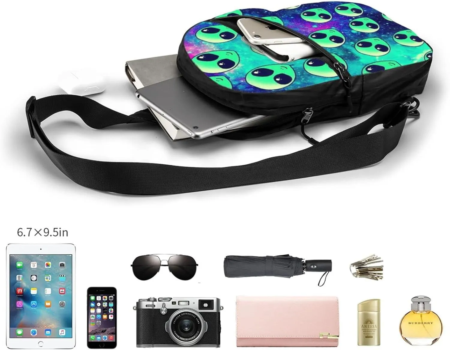 Small Crossbody Sling Backpack Anti Theft Backpack For Traveling Chest Green Aliens Shoulder Bag For Men Women