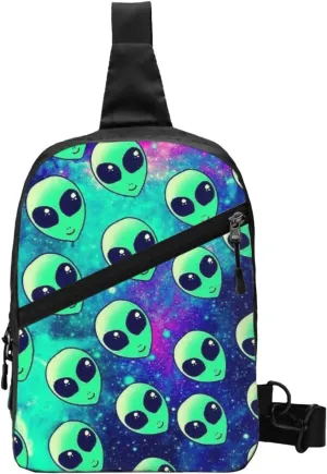 Small Crossbody Sling Backpack Anti Theft Backpack For Traveling Chest Green Aliens Shoulder Bag For Men Women