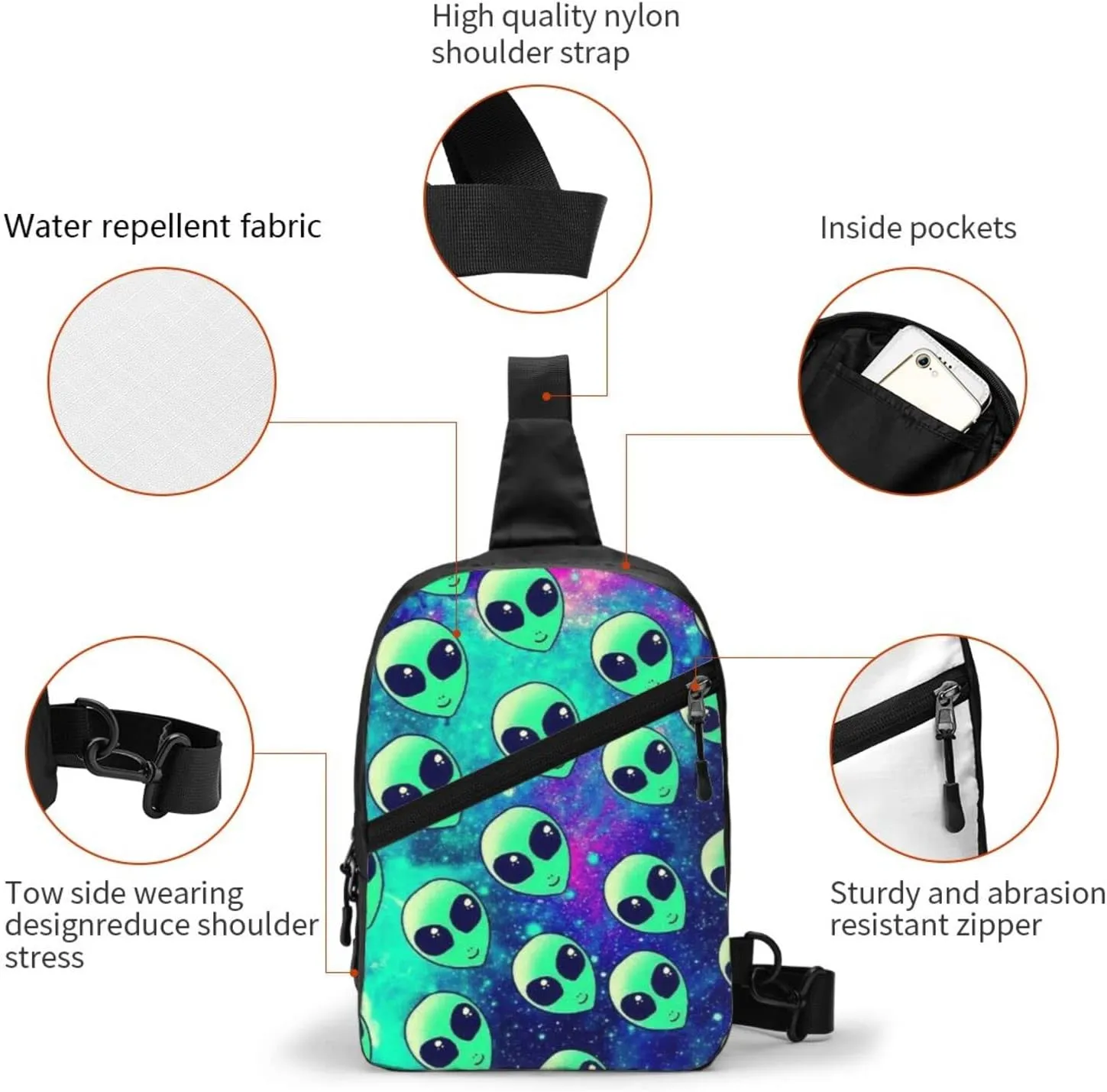 Small Crossbody Sling Backpack Anti Theft Backpack For Traveling Chest Green Aliens Shoulder Bag For Men Women