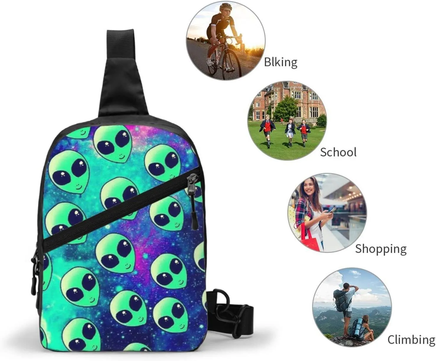 Small Crossbody Sling Backpack Anti Theft Backpack For Traveling Chest Green Aliens Shoulder Bag For Men Women