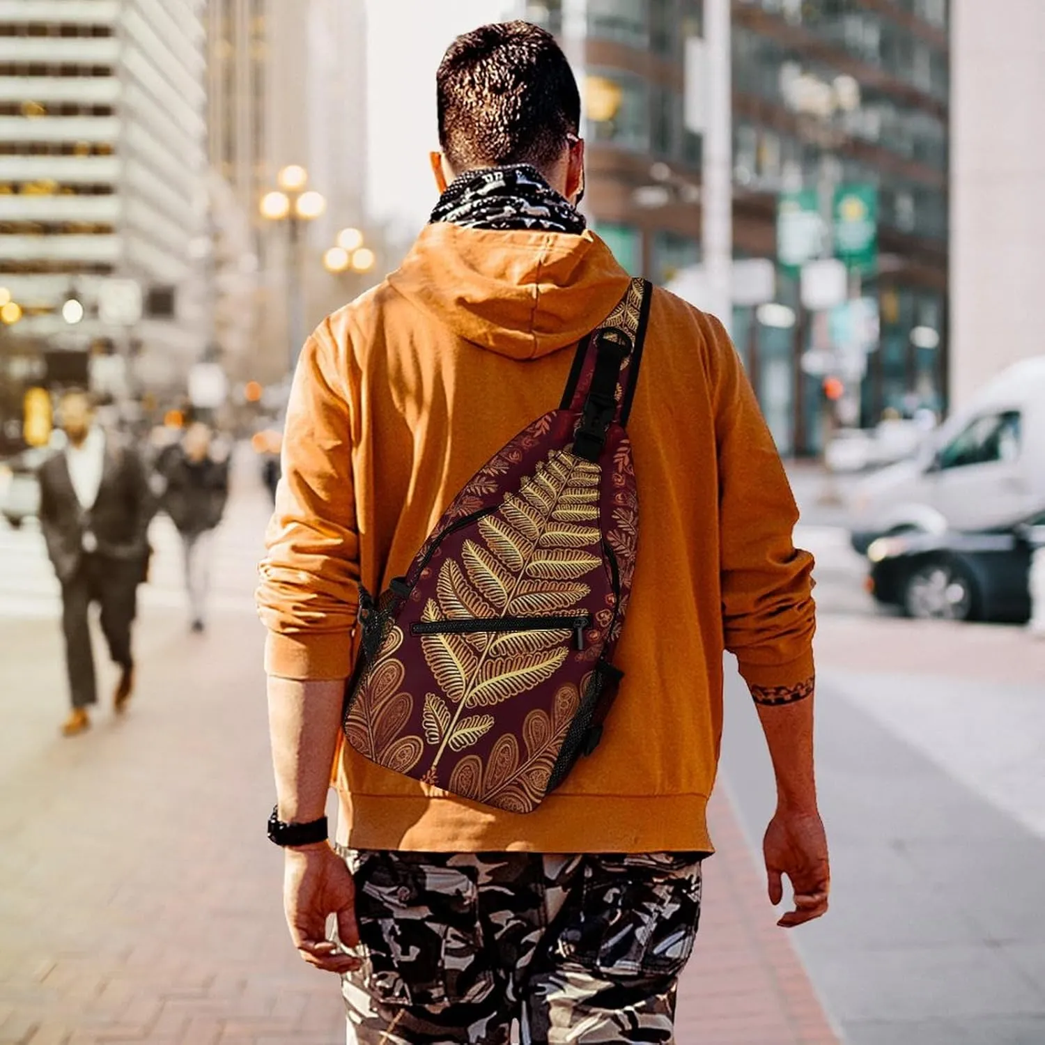 Small Crossbody Sling Backpack Mid-Century Modern Art Cat Chest Bags for Traveling Chest Fashion Shoulder Bag