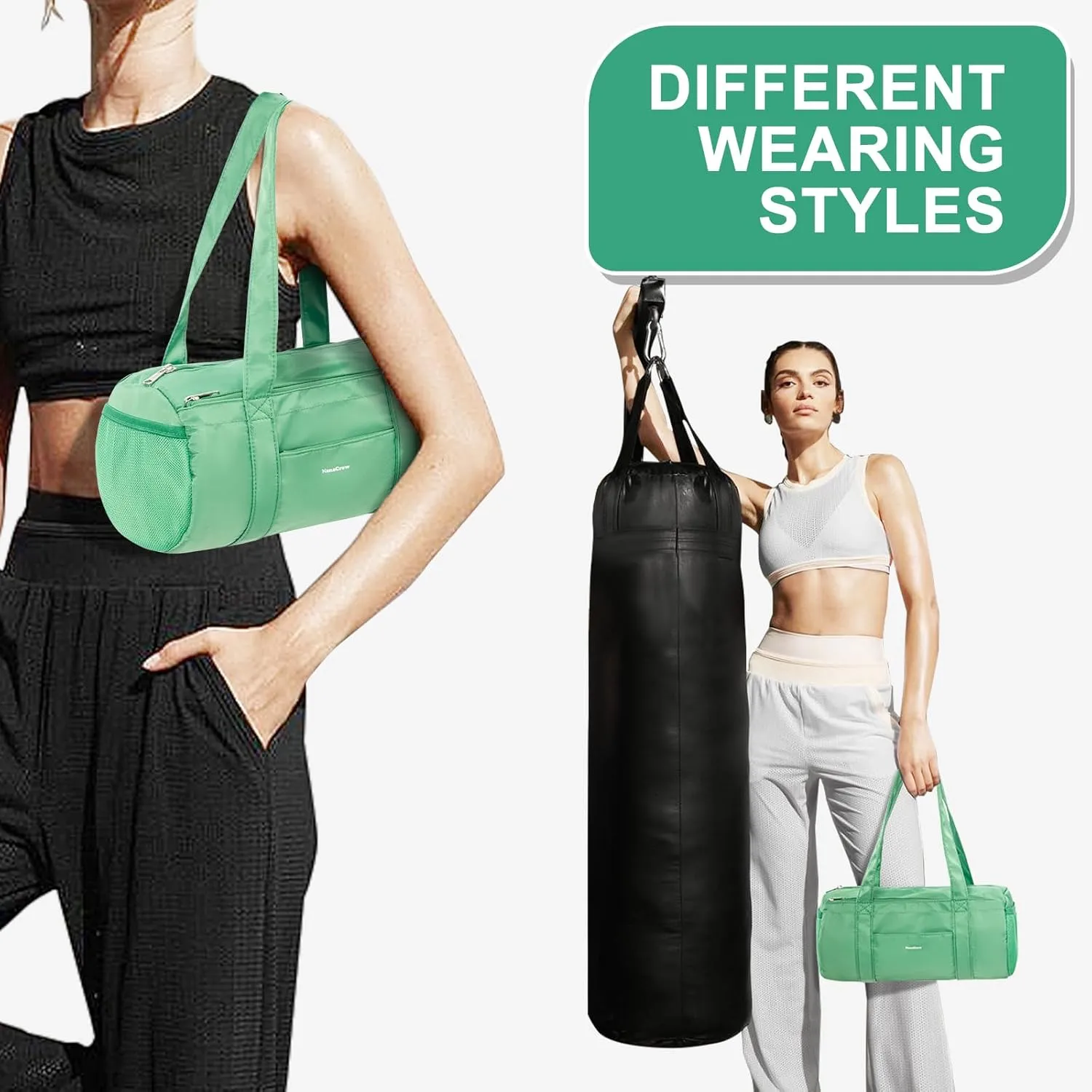 Small Gym Bag 13.78"x6.7"x6.7" Carry On Duffel Bag, Mini Personal Item Bag Lightweight Tote Weekender Overnight Bags for Women and Men Sports, Traveling, Swimming, Yoga (Green)