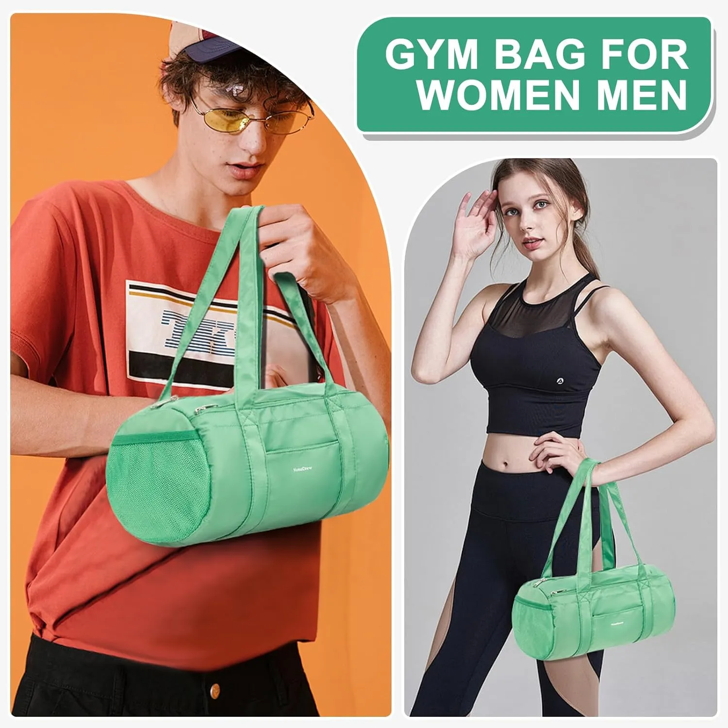 Small Gym Bag 13.78"x6.7"x6.7" Carry On Duffel Bag, Mini Personal Item Bag Lightweight Tote Weekender Overnight Bags for Women and Men Sports, Traveling, Swimming, Yoga (Green)