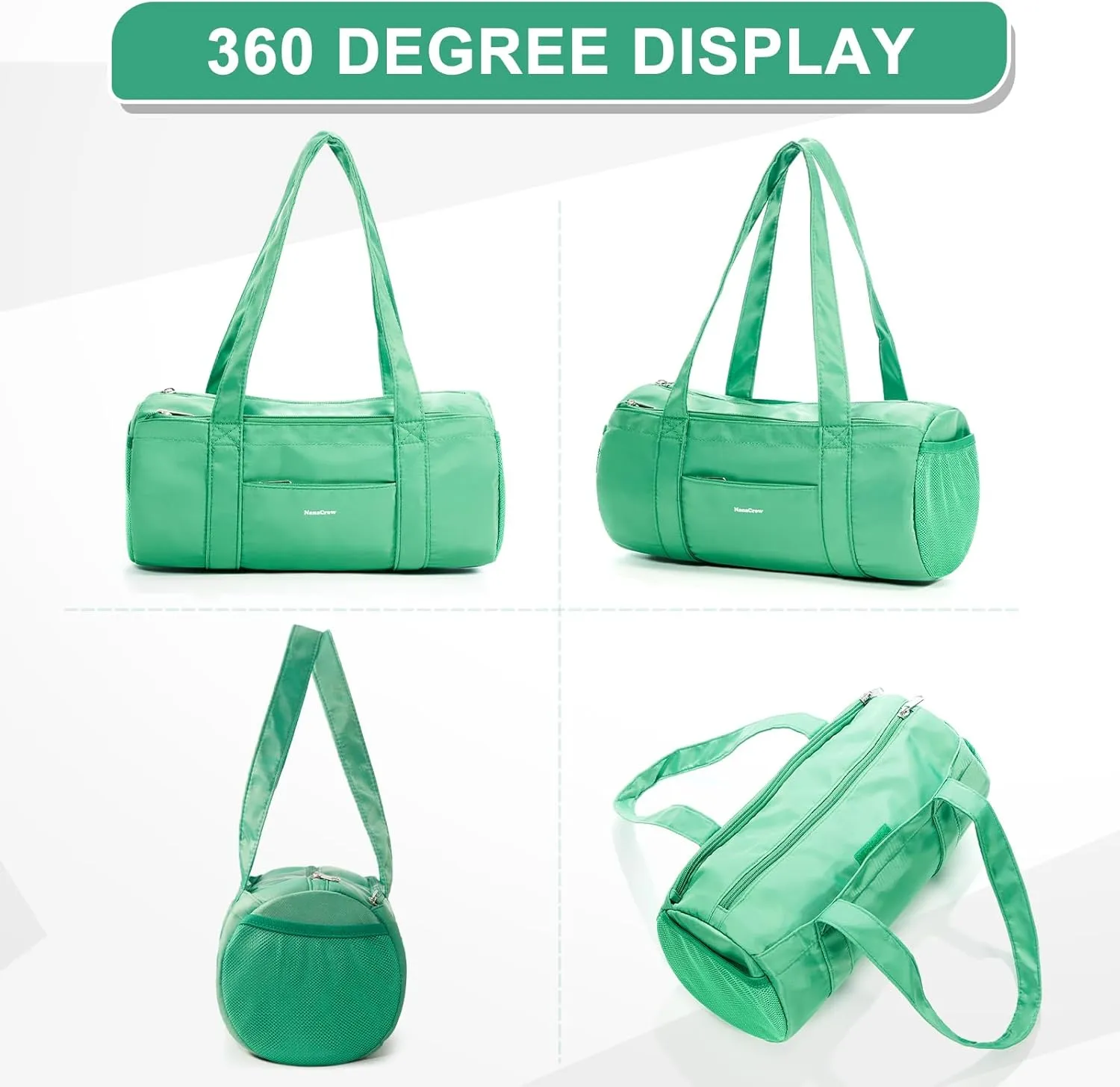 Small Gym Bag 13.78"x6.7"x6.7" Carry On Duffel Bag, Mini Personal Item Bag Lightweight Tote Weekender Overnight Bags for Women and Men Sports, Traveling, Swimming, Yoga (Green)