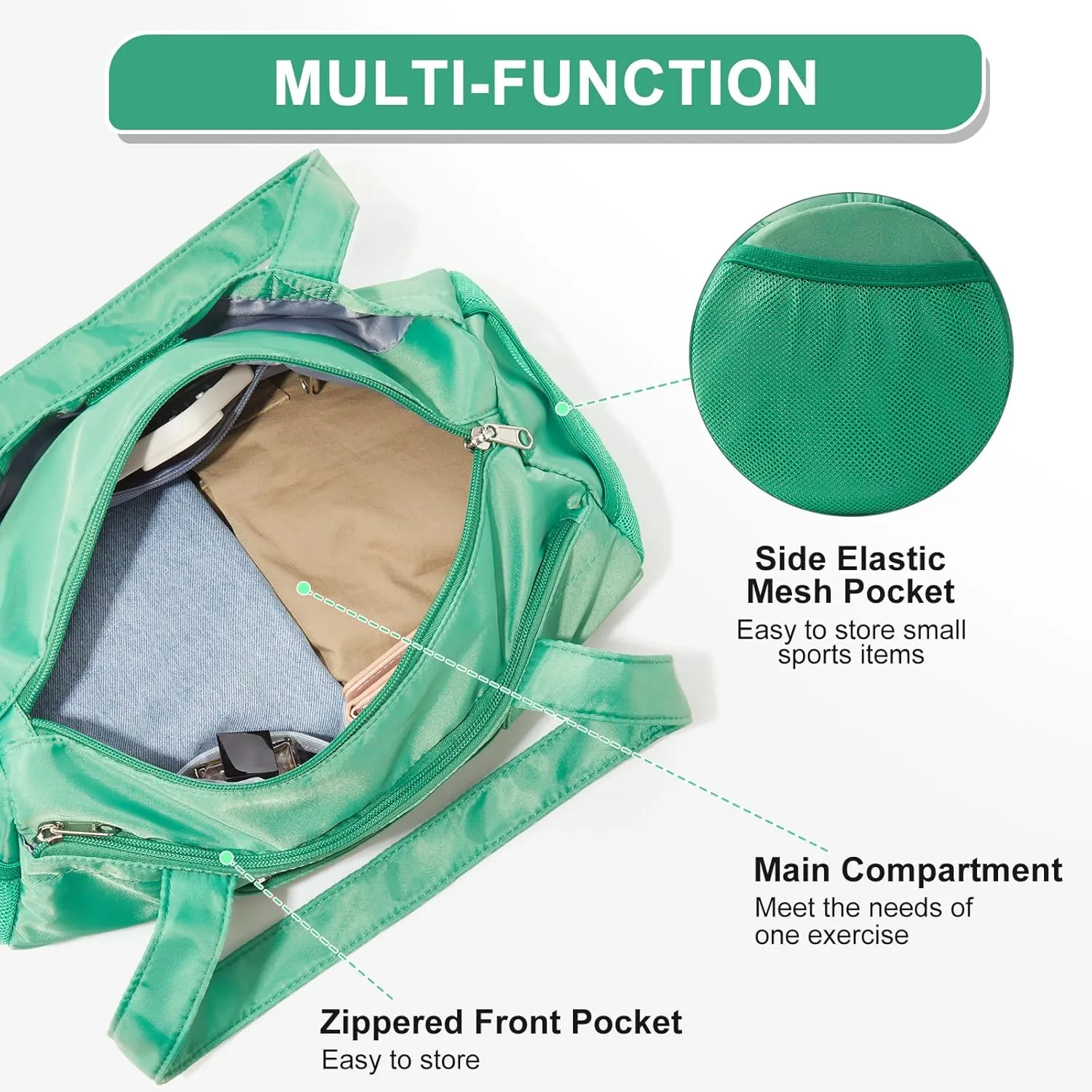 Small Gym Bag 13.78"x6.7"x6.7" Carry On Duffel Bag, Mini Personal Item Bag Lightweight Tote Weekender Overnight Bags for Women and Men Sports, Traveling, Swimming, Yoga (Green)