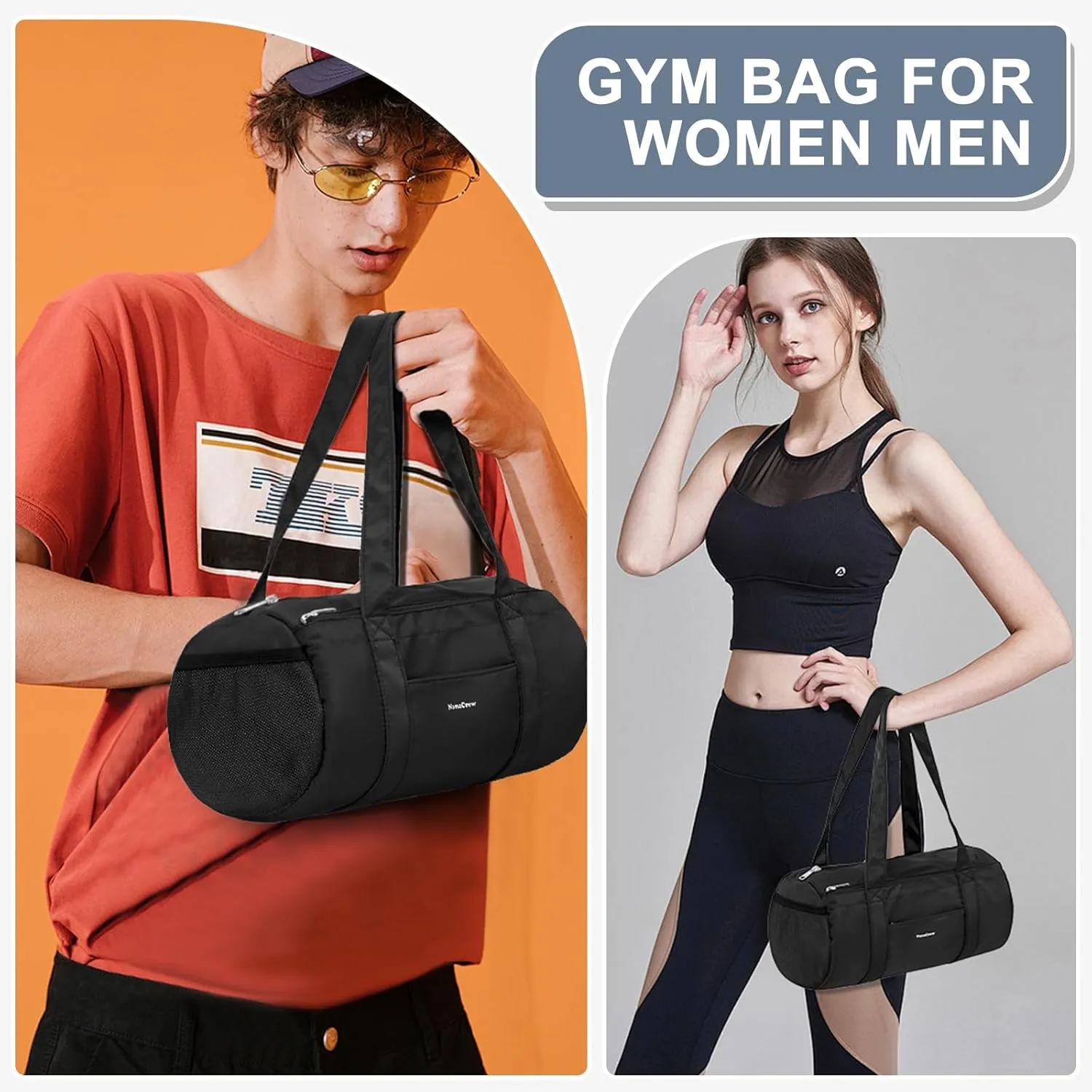 Small Gym Bag 13.78"x6.7"x6.7" Duffel Carry On Bag, Mini Personal Item Lightweight Tote Weekender Overnight Bags for Women and Men Sports, Traveling, Swimming, Yoga (Black)
