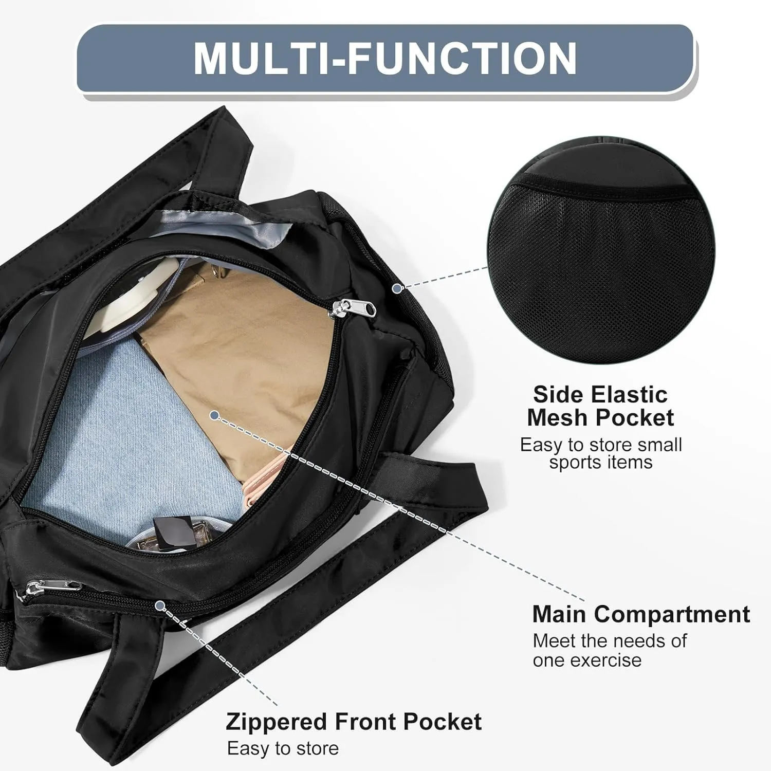 Small Gym Bag 13.78"x6.7"x6.7" Duffel Carry On Bag, Mini Personal Item Lightweight Tote Weekender Overnight Bags for Women and Men Sports, Traveling, Swimming, Yoga (Black)