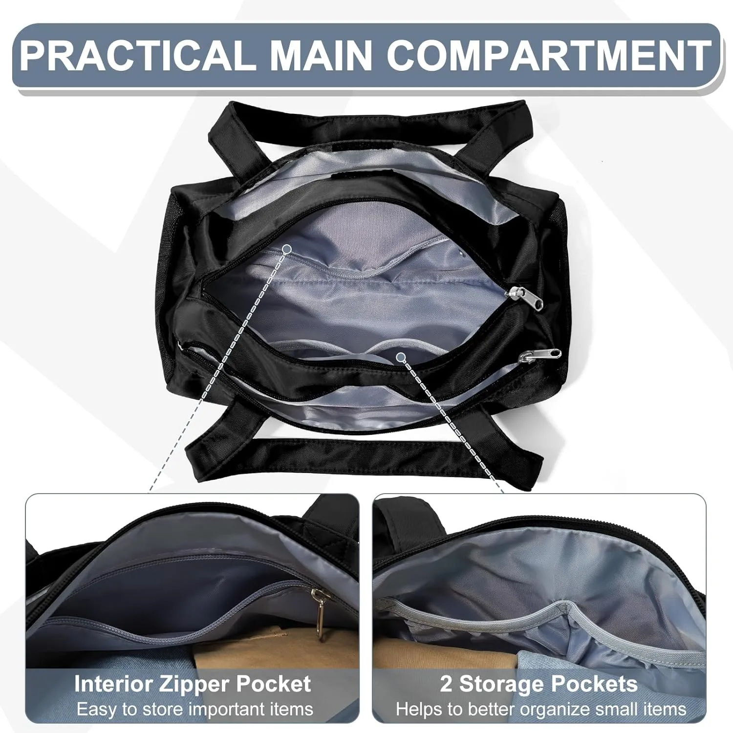 Small Gym Bag 13.78"x6.7"x6.7" Duffel Carry On Bag, Mini Personal Item Lightweight Tote Weekender Overnight Bags for Women and Men Sports, Traveling, Swimming, Yoga (Black)