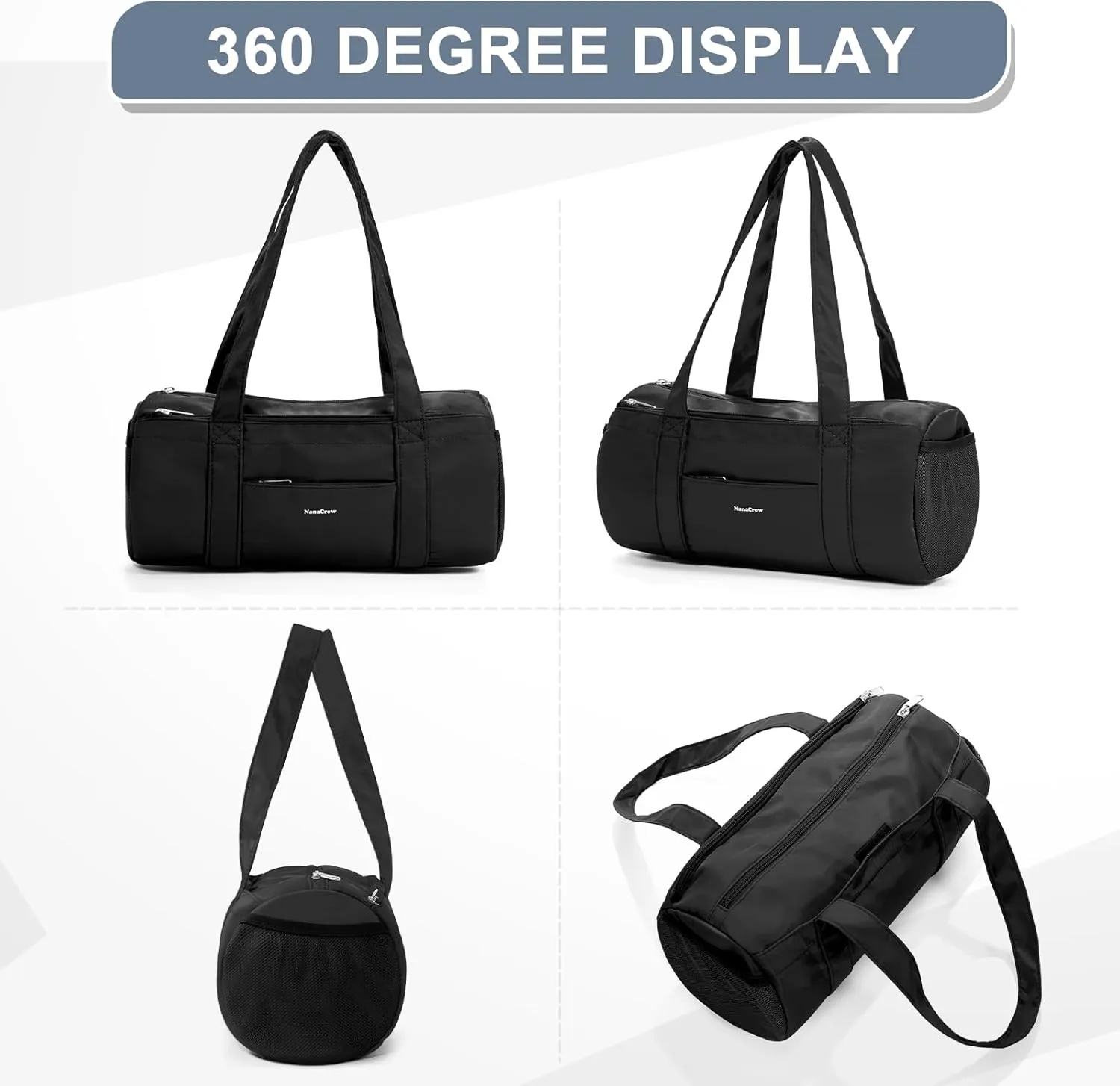 Small Gym Bag 13.78"x6.7"x6.7" Duffel Carry On Bag, Mini Personal Item Lightweight Tote Weekender Overnight Bags for Women and Men Sports, Traveling, Swimming, Yoga (Black)