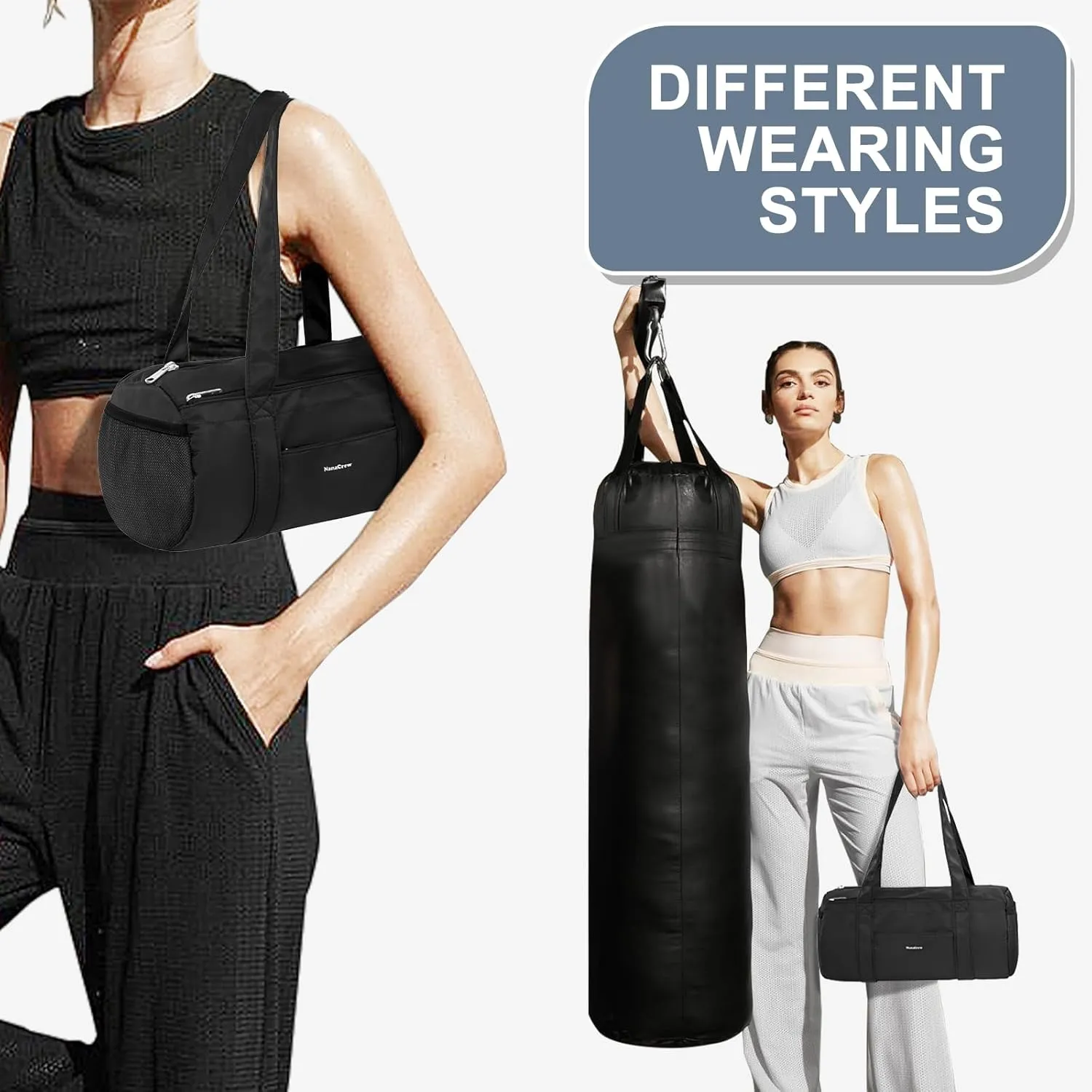 Small Gym Bag 13.78"x6.7"x6.7" Duffel Carry On Bag, Mini Personal Item Lightweight Tote Weekender Overnight Bags for Women and Men Sports, Traveling, Swimming, Yoga (Black)