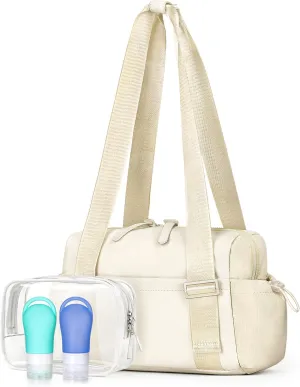 Small Gym Bag for Women - Mini Gym Duffle Bag 4 PCS Set with Wet Compartment, Small Travel Tote Cute Workout Sport Bag with Toiletry Cosmetic Silicone Travel Bottles