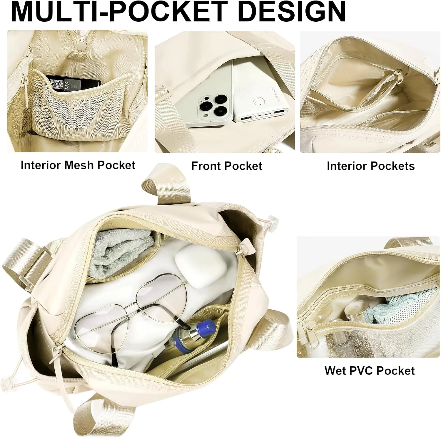 Small Gym Bag for Women - Mini Gym Duffle Bag 4 PCS Set with Wet Compartment, Small Travel Tote Cute Workout Sport Bag with Toiletry Cosmetic Silicone Travel Bottles
