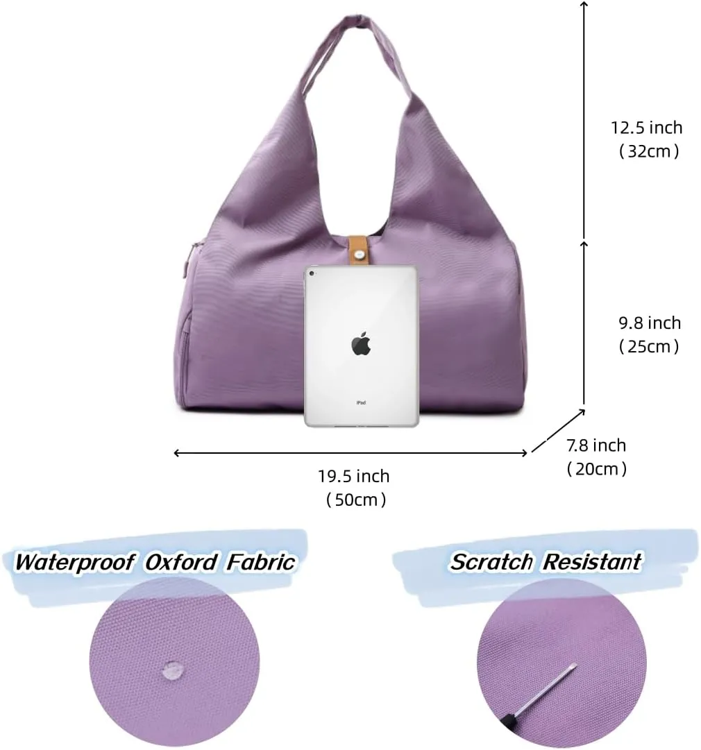 Small Gym Bag for Women with Shoe Compartment & Wet Pocket Sports Travel Duffel Bag,Yoga Gym Totes With Mat Holder,Waterproof Carry On Weekender Overnight Bag (Purple)