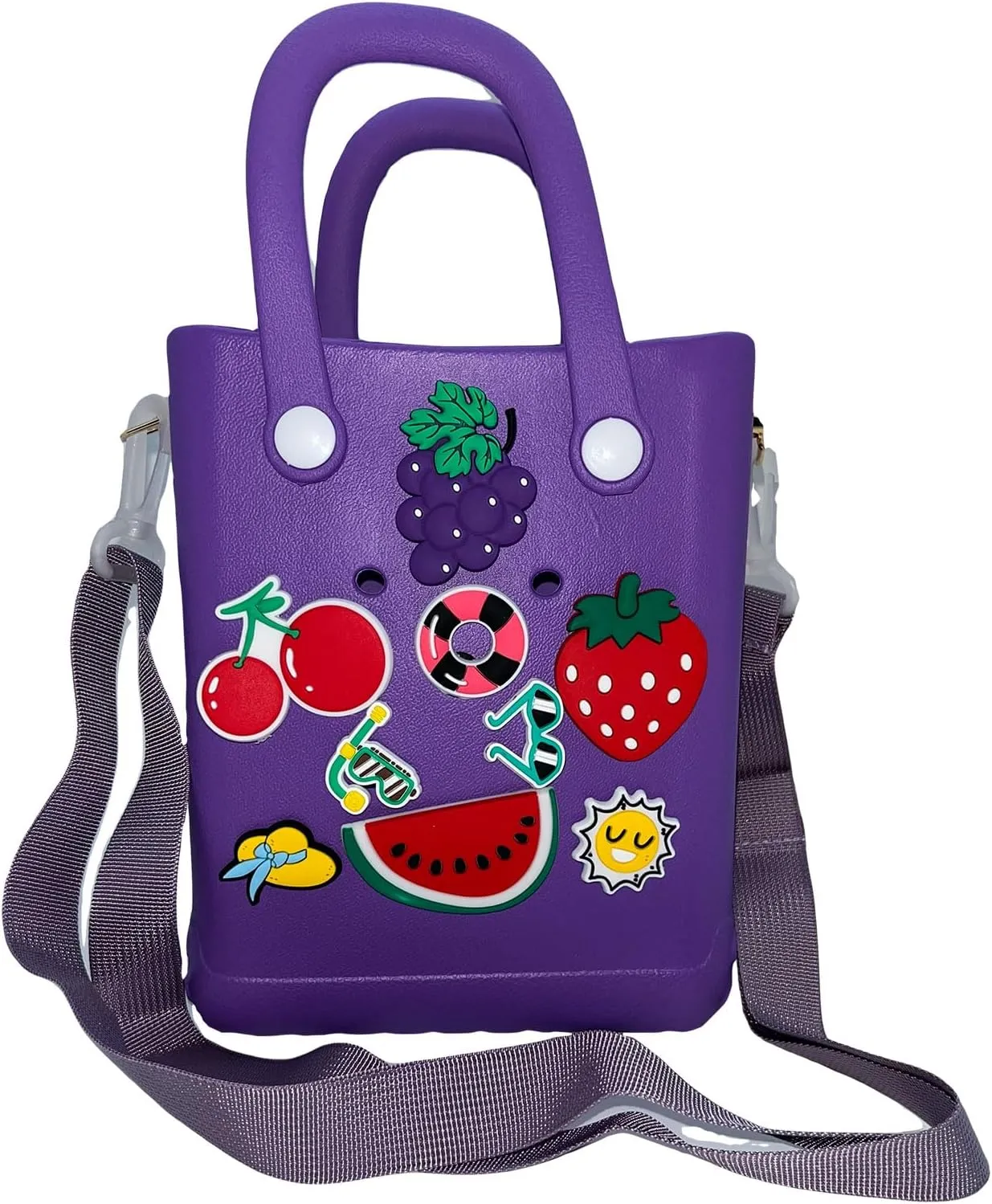 Small Rubber Beach Bag Waterproof Mini Eva Tote Pool Bag With Holes and Crossbody Strap For Women