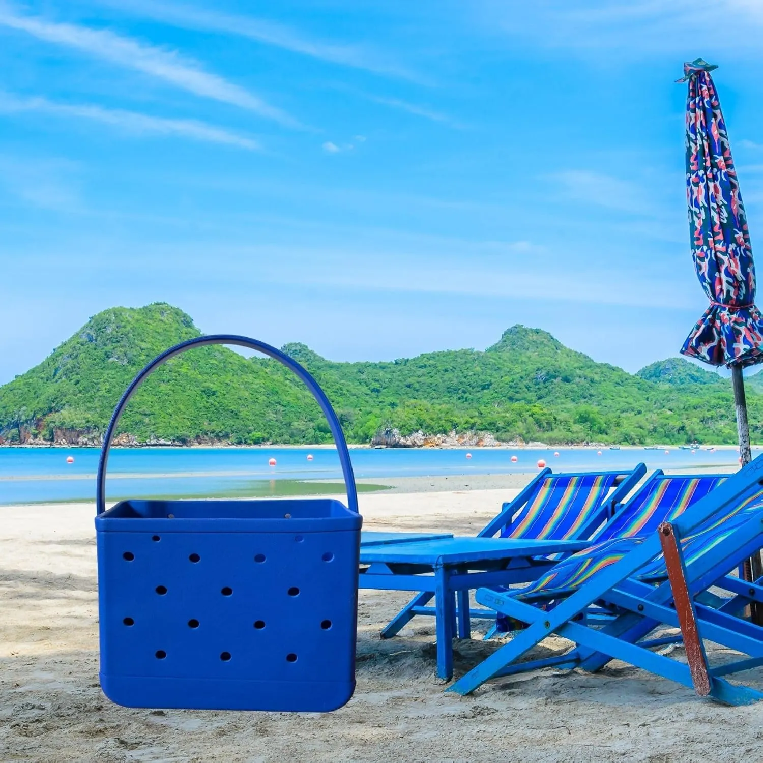 Small Rubber Beach Tote Bag, Open Top Portable Outdoor Travel Bag for Beach Picnic Pool Outings
