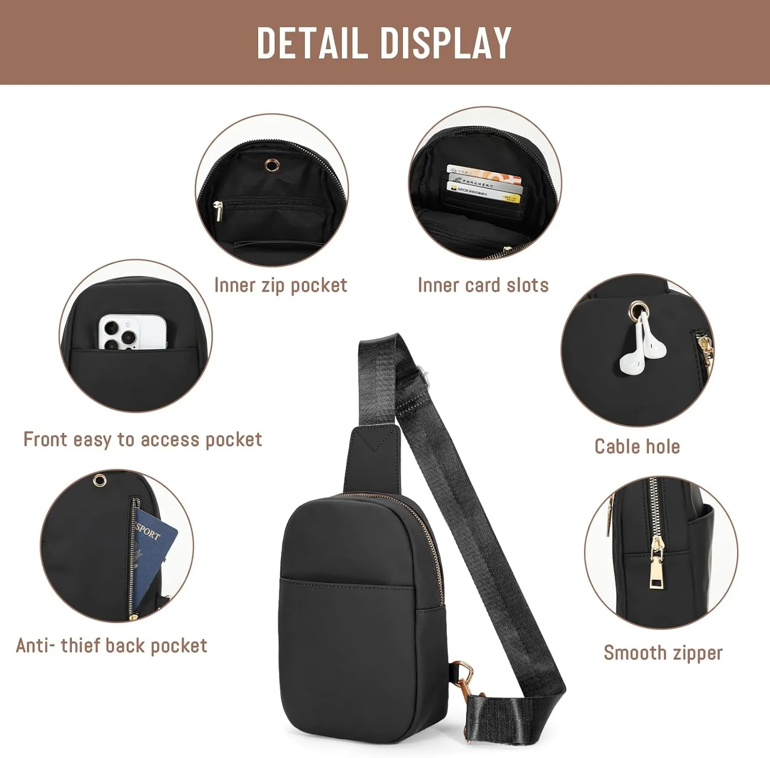 Small Sling Bag for Women Crossbody Leather Fanny Pack Anti-Theft Chest Bag Travel Sling Bags