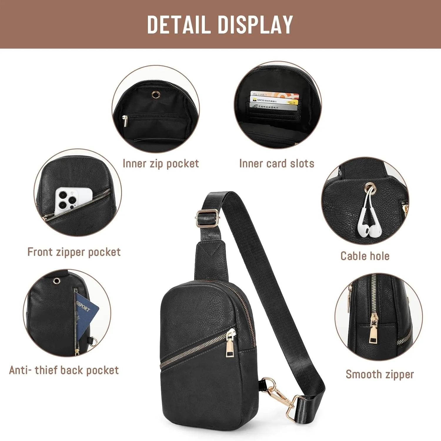Small Sling Bag for Women Crossbody Leather Fanny Pack Anti-Theft Chest Bag Travel Sling Bags
