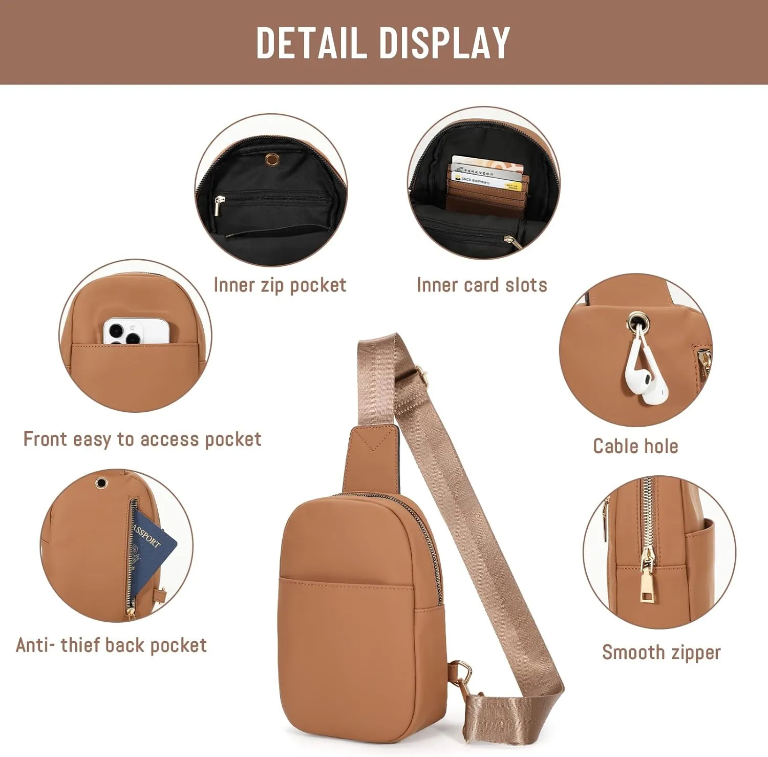Small Sling Bag for Women Crossbody Leather Fanny Pack Anti-Theft Chest Bag Travel Sling Bags
